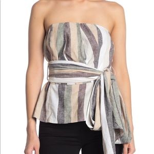 Strapless Stripe Print Tie Waist Tube Top